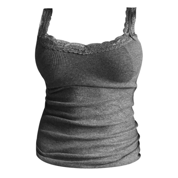 Women Summer Tops Ladies Fashion Sexy Everything With Solid Color Lace Camisole Girl Bedroom Cute Printed Tops for Women Camisole with Shelf Bra Top Girl 12 Body Top Cardigan Crop Grey L
