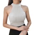 thumbnail image 1 of Women Summer Tops O-Neck Sleeveless Women Casual Tops Solid Fashion Ladies Slim Vest Knitting Women's Blouse Little Girl Christmas Running Top Womens Toe Girls Fuzzy Camisole Bras Cute White One Size, 1 of 4