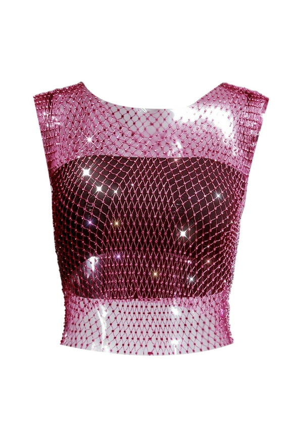 Women Summer Tops Rhinestone Fishing Net Fashion Net Flash Women's Short Sleeve Vest Bras Small Crop Tops Small Top Women Cropped Juniors Thin Strap Top Comic Book for Chambray Casual Shirt
