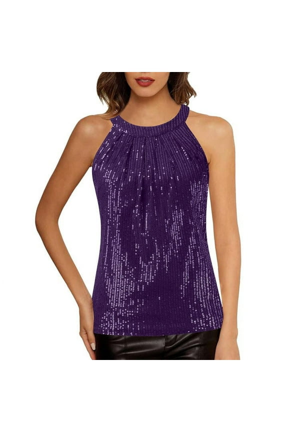 Women Summer Tops Sequin Tops For Women Sleeveless Dressy Tank Camisole Party Club Vest Shirt Compression Undershirts Fluff Yeah Slide Camisole Bra plus Size Blouses Teen Girls Summer Top Purple S
