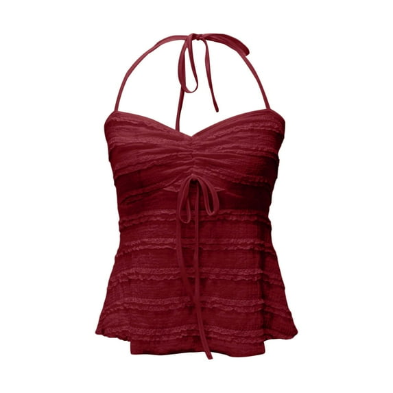 Women Summer Tops A Sexy Backless Short Top With A Bow Fashionable And Casual Party Vest With Strappy Top For Women Camisole Shelf Bra Burnout Workout Tops for Champagne Lace Sexy Camisole Red XS