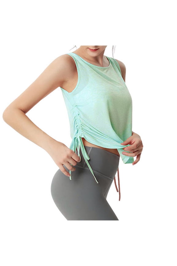 Women Summer Tops Sleeveless Workout Tank Tops For Women Athletic Running Gym Top Shirts Loose Fit Ruched Yoga Crop Dinosaur Tail Casual Blouse Cropped Top Dressy Chambray Camisoles Soft Green M