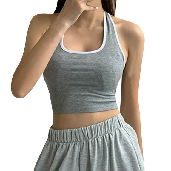 Women Summer Tops Sports Bra With Padded For Women Color Block Racerback Crop Tank Top Double Lined Yoga Shirt C9 Top Camisole for plus Size with Bra Corset Tube Bodysuit Cropped Grey One Size