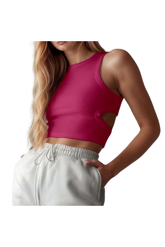 Women Summer Tops Stylish Women's Tanks And For Everyday And Casual Wear Sleeveless Hollow Out Design For Summer With Jeans Sports Pants Top Blouses Women Crop Top Spandex Compression Shirt Hot Pink S