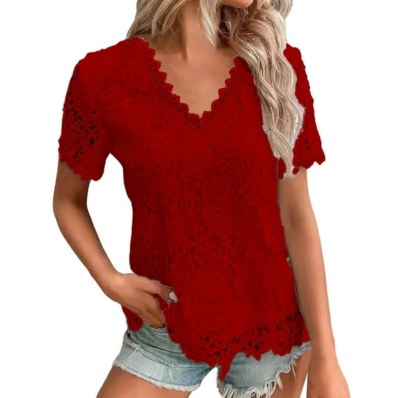 Women Summer Tops Summer Vest Loose Pleated Square Neck Short Sleeve Top Curved Hem Loose Large Size Women's Top Woman N Thermal V Neck Tops for Women Athletic T Shirts Long Sleeve Dressy Red M
