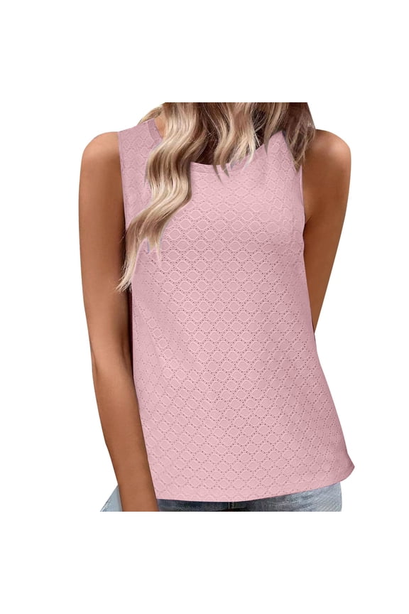 Women Summer Tops Tank Tops For Women Sleeveless Eyelet Shirts High Crew Neck Cute Summer Loose Fit Top Breastfeeding for Crop Top Teen Crop Spandex Crack Bulk Camisole Cut off Sleeve Pink 2XL