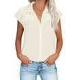 thumbnail image 1 of Women Summer Tops V-Neck T-Shirt Button Down Shirts Cap Sleeve Tunic Top Collared Blouses Trendy Classic Clothes Going Out Outfits With Pockets, 1 of 5