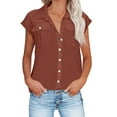 thumbnail image 1 of Women Summer Tops V-Neck T-Shirt Button Down Shirts Cap Sleeve Tunic Top Collared Blouses Trendy Classic Clothes Going Out Outfits With Pockets, 1 of 5