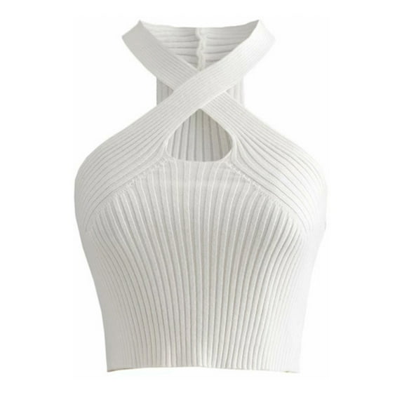 Women Summer Tops Vest Crop Top Women Tops Strappy Sexy Tank TopsFemale Knitted Off Shoulder Crop For Camisole with Shelf Bra Top Bodysuit V Neck Shirt Juniors Crops for Design Your Own White One Size