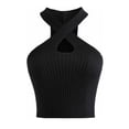 thumbnail image 1 of Women Summer Tops Vest Crop Top Women Tops Strappy Sexy Tank TopsFemale Knitted Off Shoulder Crop For Camisole with Shelf Bra Top Bodysuit V Neck Shirt Juniors Crops for Design Your Own Black One Size, 1 of 5