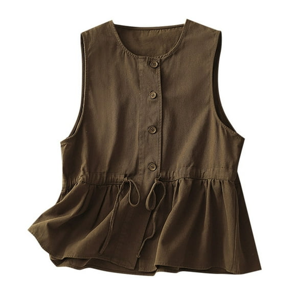 Women Summer Tops Vest Jacket Women's New Loose Fitting And Age Reducing Round Neck Ruffled Edge Design Sense Top Womens plus Size Casual Shirts Ski Thermals O Thread Spandex Long Sleeve Coffee L