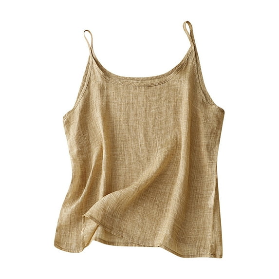 Women Summer Tops Vintage Linen Women's Top Thin Layering Loose Fit Casual Shirt Cropped Sleep Camisoles Girls Business Clothes Women Compression Top Womens Chiffon Cropped Workout Tops for Khaki XL