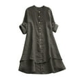 thumbnail image 1 of Women Summer Tops Women Casual Loose Linen Soild Button Long Sleeve Long Shirt Blouse Tops Short Sleeve Shirts for Dressy Solid Shirt Workout Compression Top Glitter Lady Grey 3XL, 1 of 5
