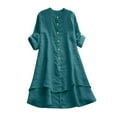 thumbnail image 1 of Women Summer Tops Women Casual Loose Linen Soild Button Long Sleeve Long Shirt Blouse Tops Short Sleeve Shirts for Dressy Solid Shirt Workout Compression Top Glitter Lady Green S, 1 of 5