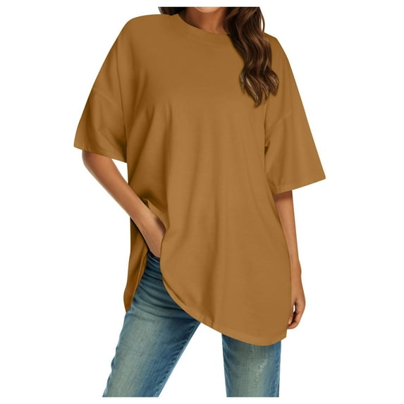 Women Summer Tops Women Crew Neck Fitted Shirt Basic Tops Short Sleeves Summer T Shirt Classic T Tee Loose Graphic Tees Long Sleeve Fashion Short Sleeve Shirts for Trendy Dark Long Brown M