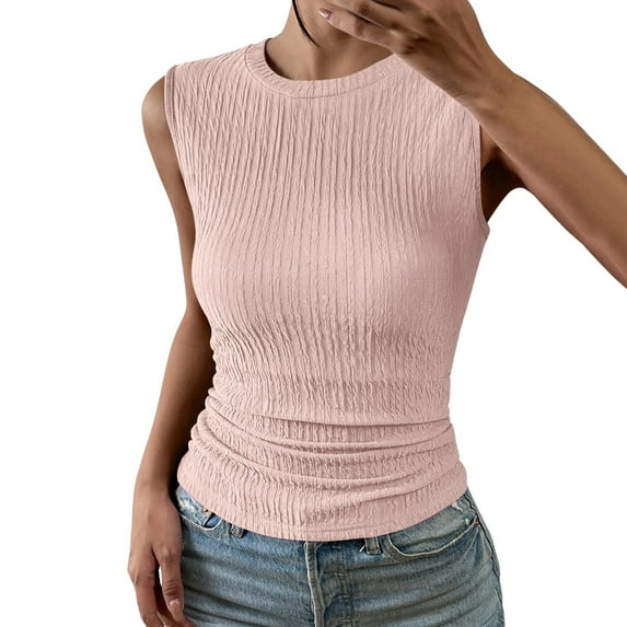 Women Summer Tops Women Fashion Casual Sleeveless Top Casual Knit Shirt Vest Round Neck Splice Tanks Top Dress Womens Business Tops for 3x for Dressy Camisole Crop Pink XL