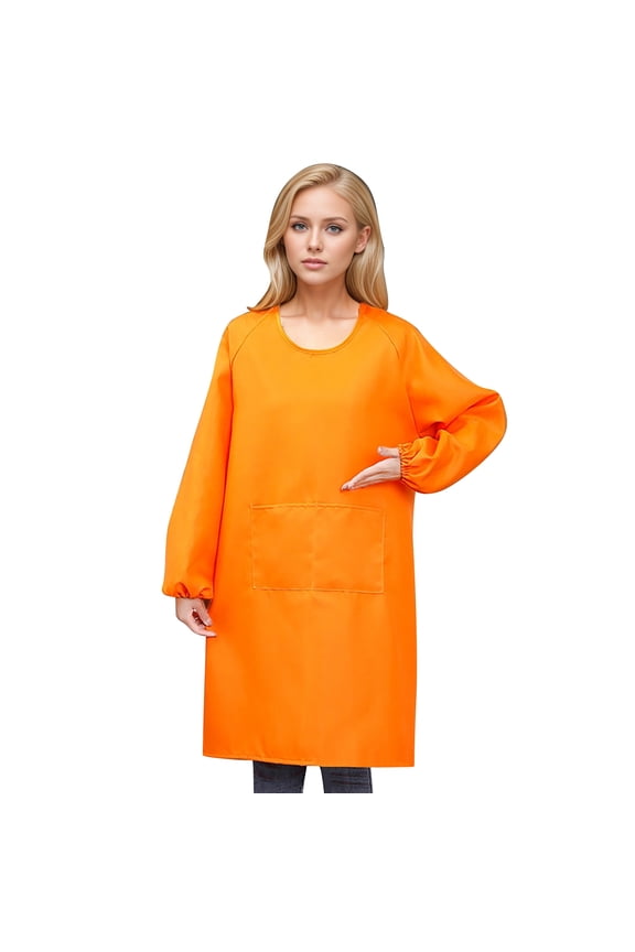 Women Summer Tops Women Kitchen Apron With Big Pockets Long Sleeves Apron For Cooking Baking Cleaning Work Chef Aprons Kitchen Cooking BBQ Grill For Dad Men Ladies Long Sleeve Top Tunic Orange One