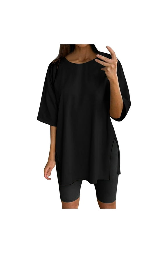 Women Summer Tops Women Oversize Sports Shirt Short Sleeve Blouses Summer Loose Tops Functional Shirt Tunic Loose With Slits plus Size Tees for 3x Long Sleeve Long Tunic Blouse Small Blouse Black 2XL