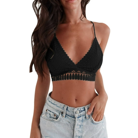 Women Summer Tops Women Sexy Clothes Rimless Bralette Push Up Sticky Bras Vest Sleeveless Backless Crop Top Club Vintage Bra Vest Camisole Elderly Long Cardigan Camisole Top with Bra Casual Black S