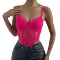thumbnail image 1 of Women Summer Tops Women Sexy Lace Sleeve French High End Design Sense Short Style Top Deep Side Cut Tops for Body Workout Suit Camisole Tunic Cute for Juniors Bodysuit Shirts Glitter Girl Hot Pink M, 1 of 9