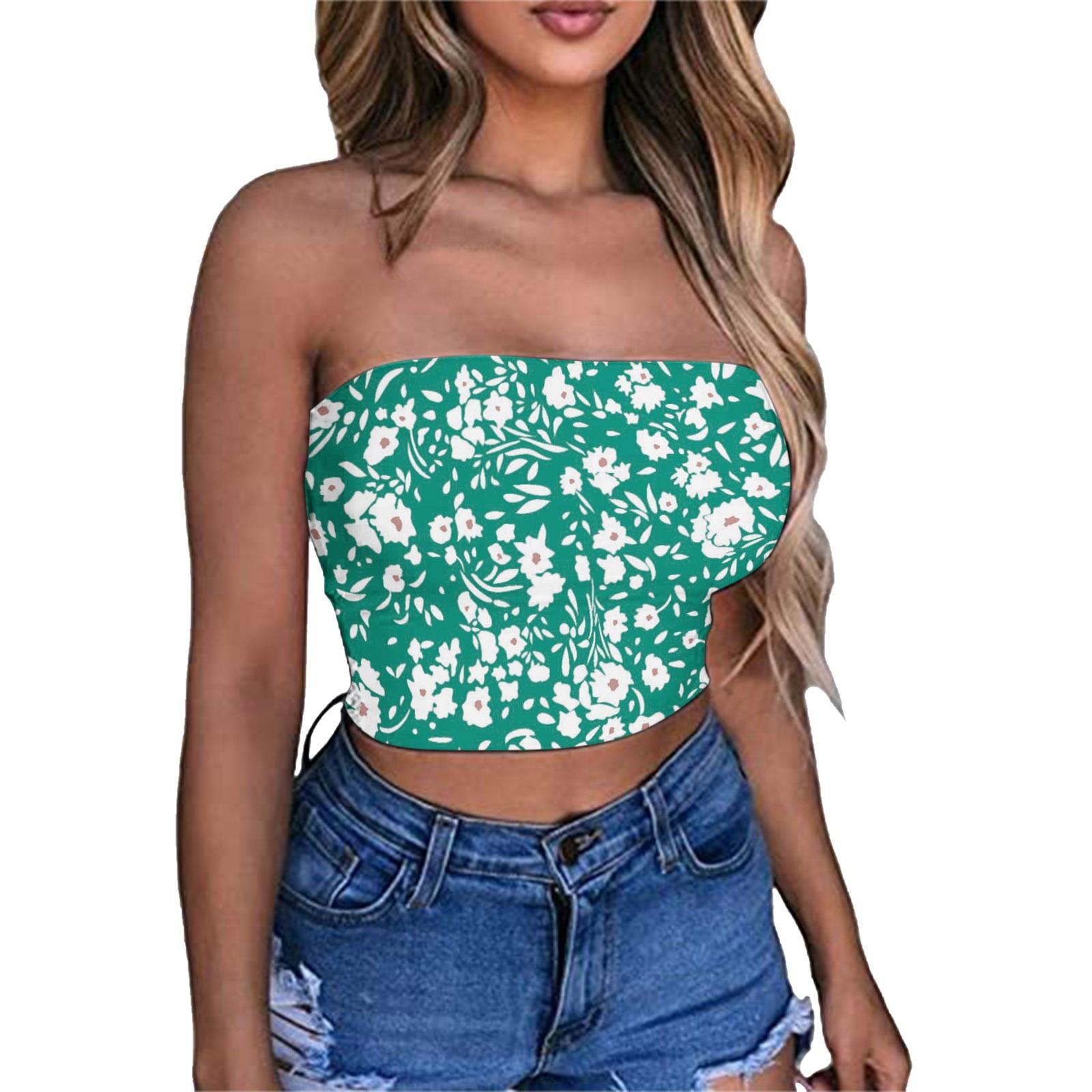 WDIRARA Women's Ruffle Tube Top - Strapless Bandeau Peplum Top For Summer, Going Out, Beach