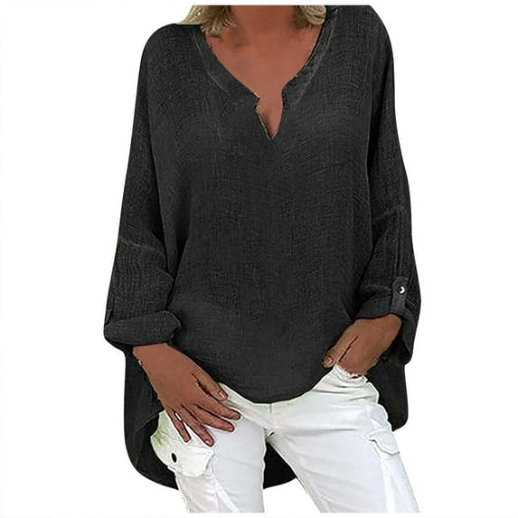 Women Summer Tops Women Solid Color Long Sleeve Comfortable Breathable V-Neck Shirt Tops Shirt Size Womens Long Athletic Tees V Neck Blouse Sleeve for Leggings T Shirts for Leggings Scrub Black S