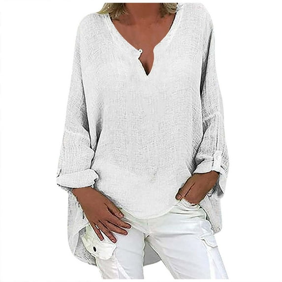 Women Summer Tops Women Solid Color Long Sleeve Comfortable Breathable V-Neck Shirt Tops Shirt Size Womens Long Athletic Tees V Neck Blouse Sleeve for Leggings T Shirts for Leggings Scrub White L
