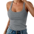 thumbnail image 1 of Women Summer Tops Women Spaghetti Strap Neck Ribbed Tank Tops Slim Fitted Camisole Basic Sleeveless Layering Shirts Cropped Fitted Concert Top Bodysuit Fashion Casual Top High Neck Blank Grey 2XL, 1 of 6