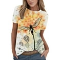 thumbnail image 1 of Women Summer Tops Women Summer Casual Fashion Round Neck Short Sleeve Flower Print TShirt Top Ladies Tops 5x Shirts And Fashion Lady Pullover Top Workout Tee Womens plus Size Athletic Tees Yellow 2XL, 1 of 4