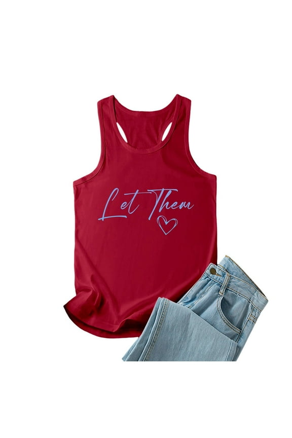 Women Summer Tops Women Summer Letter Printed Round Neck Casual Sleeveless Vest Top Cropped Active Compression Long Compression Shirts Camisoles Girls Big Bra Top Body Shape 4 8 Long T XL