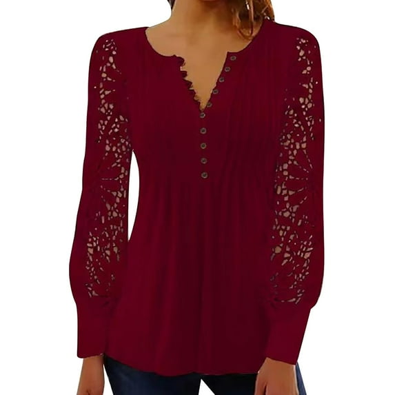 Women Summer Tops Women Summer Trendy Sexy See Through Lace Long Long Sleeve Shirt V Neck Casual Fitted Tunic Clothes Tops Color Shirts Turtleneck Tee under Shirt Medium Workout Shirts Red S