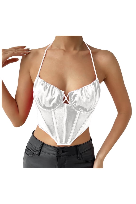 Women Summer Tops Women Suspender Top Mesh Fishbone Strap Double Layer Pleated Small Vest Camisole for Silk Boy 12 Compression Workout Top Band Size Cropped Crop with Hoodie White M