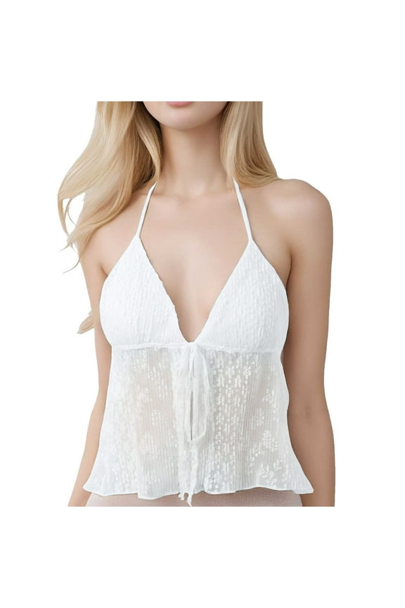 Women Summer Tops Women Tie Front Lace Top Neck Tank Sexy Going Out Tops Backless Cute Summer Flowy Vest Shirt Business Clothes Cute Teens Dance for Teen Girls Body Suit for White XL