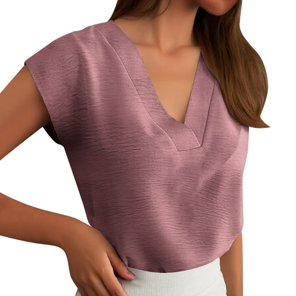 Women Summer Tops Women Tops Cap Sleeve Textured Dressy Casual V Neck Shirts 2025 Summer Business Work Blouses Outfits Short Sleeve Athletic Thin Womens Tee Shirts Blouses for Fashion Pink XL