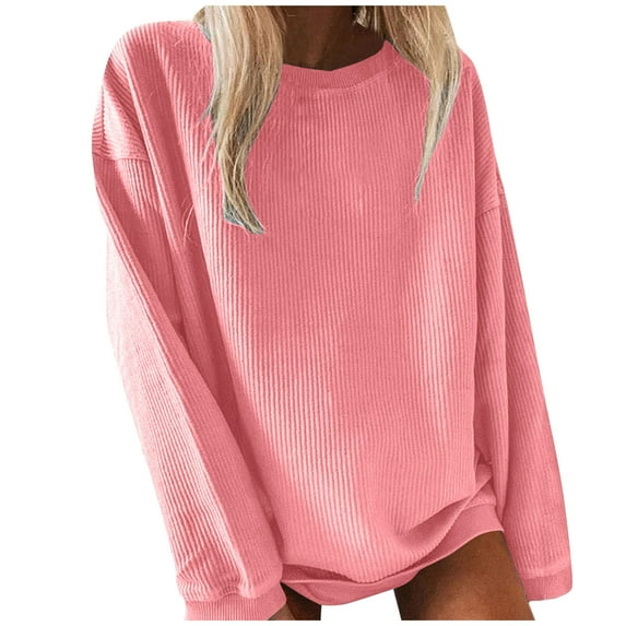 Women Summer Tops Women Tops O Neck Daily Fashion Sweatshirt Womens Shirts Long Sleeve Loose Fit Ladies Summer Tunic Tunic plus Size Soft Tech Tee Sequined Teen Girls Trendy Athletic Pink M
