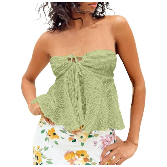 Women Summer Tops Women Tube Top Summer Off Shoulder Strapless Top Elegant Bandeau Off Shoulder Cold Tops for Cute Bodysuit Casual Lace Womens plus Size Undershirt Adult Green M