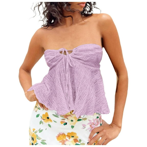 Women Summer Tops Women Tube Top Summer Off Shoulder Strapless Top Elegant Bandeau Off Shoulder Cold Tops for Cute Bodysuit Casual Lace Womens plus Size Undershirt Adult Purple M
