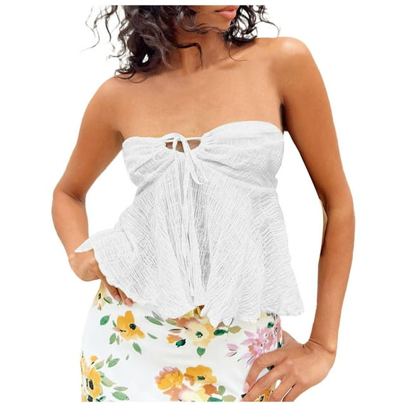 Women Summer Tops Women Tube Top Summer Off Shoulder Strapless Top Elegant Bandeau Off Shoulder Cold Tops for Cute Bodysuit Casual Lace Womens plus Size Undershirt Adult White L