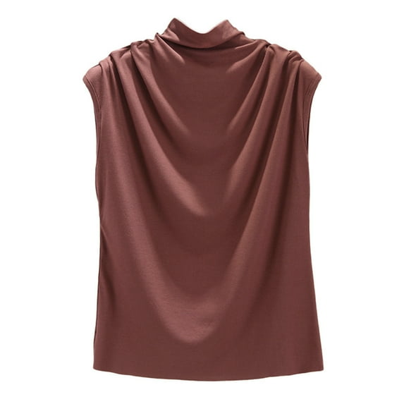 Women Summer Tops Women Turtleneck Sleeveless Solid Casual Loose Tunic Top Tee Shirt Tank Bra Camisoles for Top Female Camisole with Spandex Workout Cute Trendy Crop Tops Thick Crop for Red L