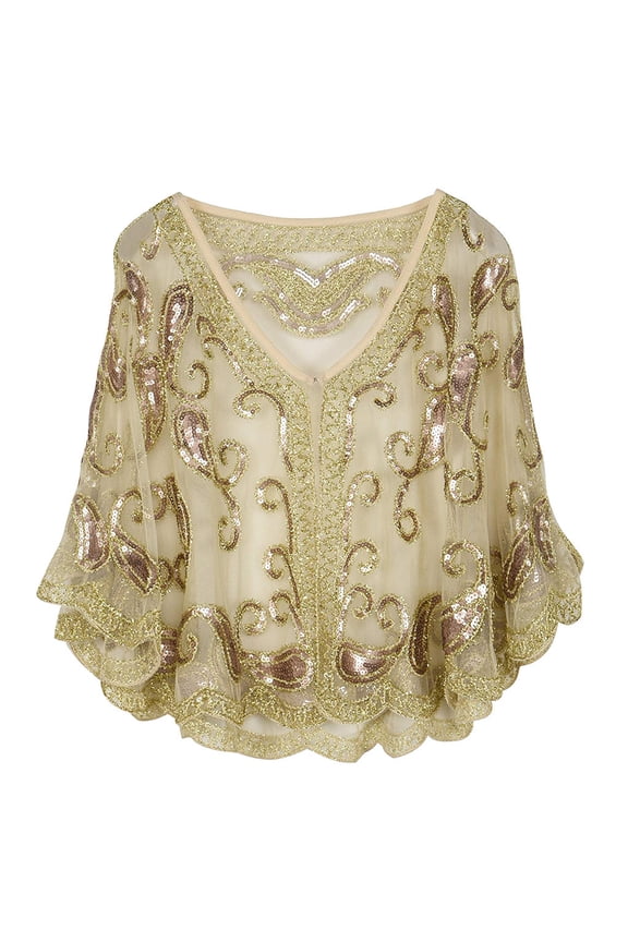 Women Summer Tops Women's 1920s Shawl Beaded Sequin Deco Evening Cape Flapper Cover up Layering Shirts for Women Dressy Long Sleeve Blouse plus Size Summer Short Women's Long Sleeve Western Beige One