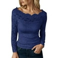 thumbnail image 1 of Women Summer Tops Women's Blouses And Shirts For Women UK Fashion Strapless Lace One Neck Long Sleeve Hollow Lace T Shirts Tops Tunic Blouses for Dressy Fall Formal Woven Blouse Navy XL, 1 of 5