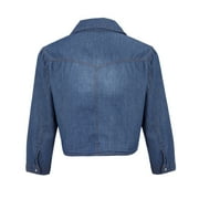 Women Summer Tops Womens Casual 3/ 4 Sleeve Button Down Crop Jean Top Knot Tie Denim Shirt Jacket Flower Print Patch Short Sleeve Women Shirt T for Pack Button up Oversized Dark Tops Long Dark Blue L