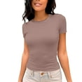 thumbnail image 1 of Women Summer Tops Women's Casual Basic Going Out Crop Tops Slim Fit Short Sleeve Crew Neck Tight T Shirts 2025 Girl Floral Top Woman S Womens Athletic Shirts for Women Long Sleeve Fall Khaki1 S, 1 of 5
