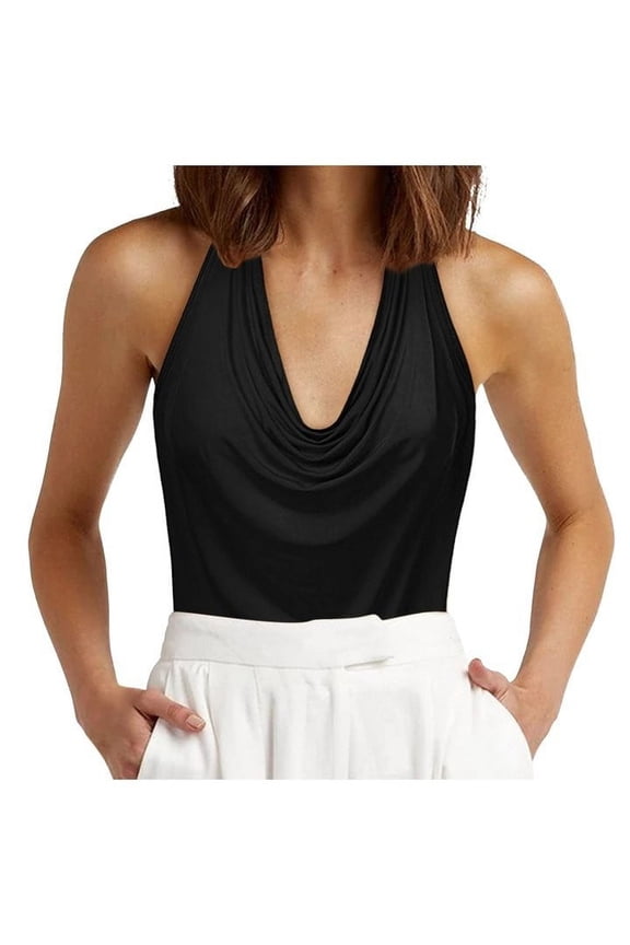 Women Summer Tops Women's Casual Neck Draped Front Sexy Backless Tank Top Casual Tie Top Tight Compression Women plus Chambray Dance Workout Tops for Sipper Cute Crop Pack Corsets for Black M
