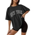 thumbnail image 1 of Women Summer Tops Women's Casual Printed Round Neck Short Sleeved Loose T Shirt Womens Shirts V Neck Shirts Women Cute Large Tee Womens Tan Summer Athletic T Shirt Longer Short Sleeve Black S, 1 of 4