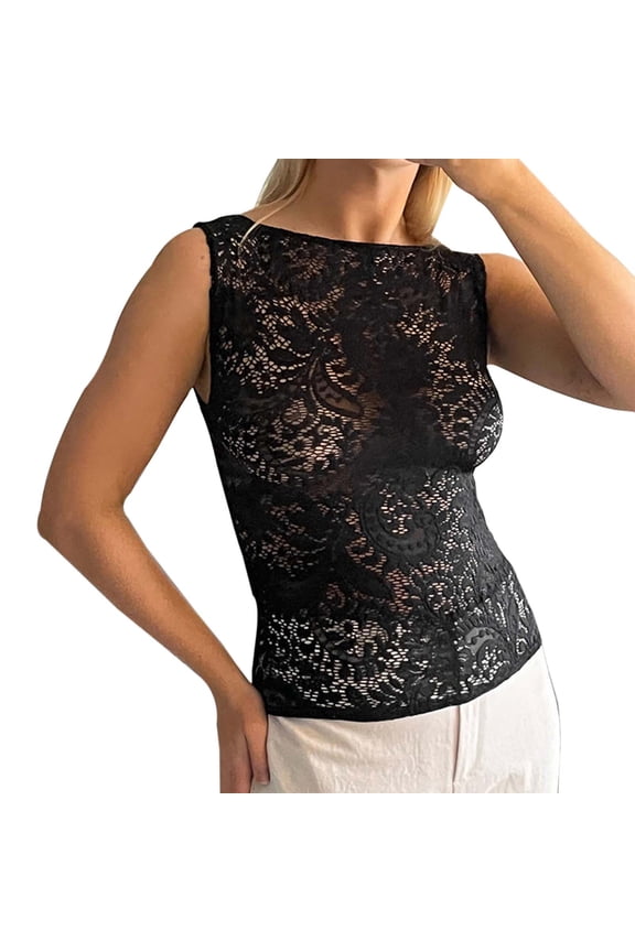 Women Summer Tops Women's Casual Round Neck Cover Slim Splicing Solid Color Lace Vest Top Compression Shirts Women M 1 Casual Tie Bras Small Top Junior Cropped Thick Strap Blouse for Summer Black L