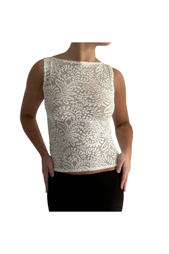 Women Summer Tops Women's Casual Round Neck Cover Slim Splicing Solid Color Lace Vest Top Compression Shirts Women M 1 Casual Tie Bras Small Top Junior Cropped Thick Strap Blouse for Summer White L