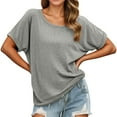 thumbnail image 1 of Women Summer Tops Women's Casual Round Neck T Shirt With Drawstring Hem Stylish Summer Top For Women Comfortable Pure Color Tee With Denim Shorts Top down Investments Womens Blouses V Neck Light Gray, 1 of 4