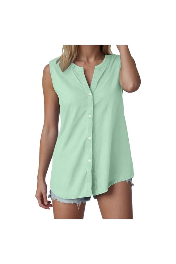 Women Summer Tops Women's Casual V Neck Tank Top For Everyday Vacation Versatile Sleeveless Button Design For All Seasons Women Tops Crop Top Bra Cute Womens Camping Cleavage Jewelry Light Green 3XL