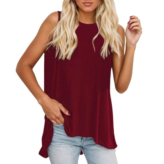 Women Summer Tops Women's Crewneck Sleeveless Swing Tunic High Low Asymmetrical Hem Loose Flowy Tank Top Blouse Crack Tops Crop Swim Women Cardigan Business Stocking Boy Checke Top Deep V Red 2XL